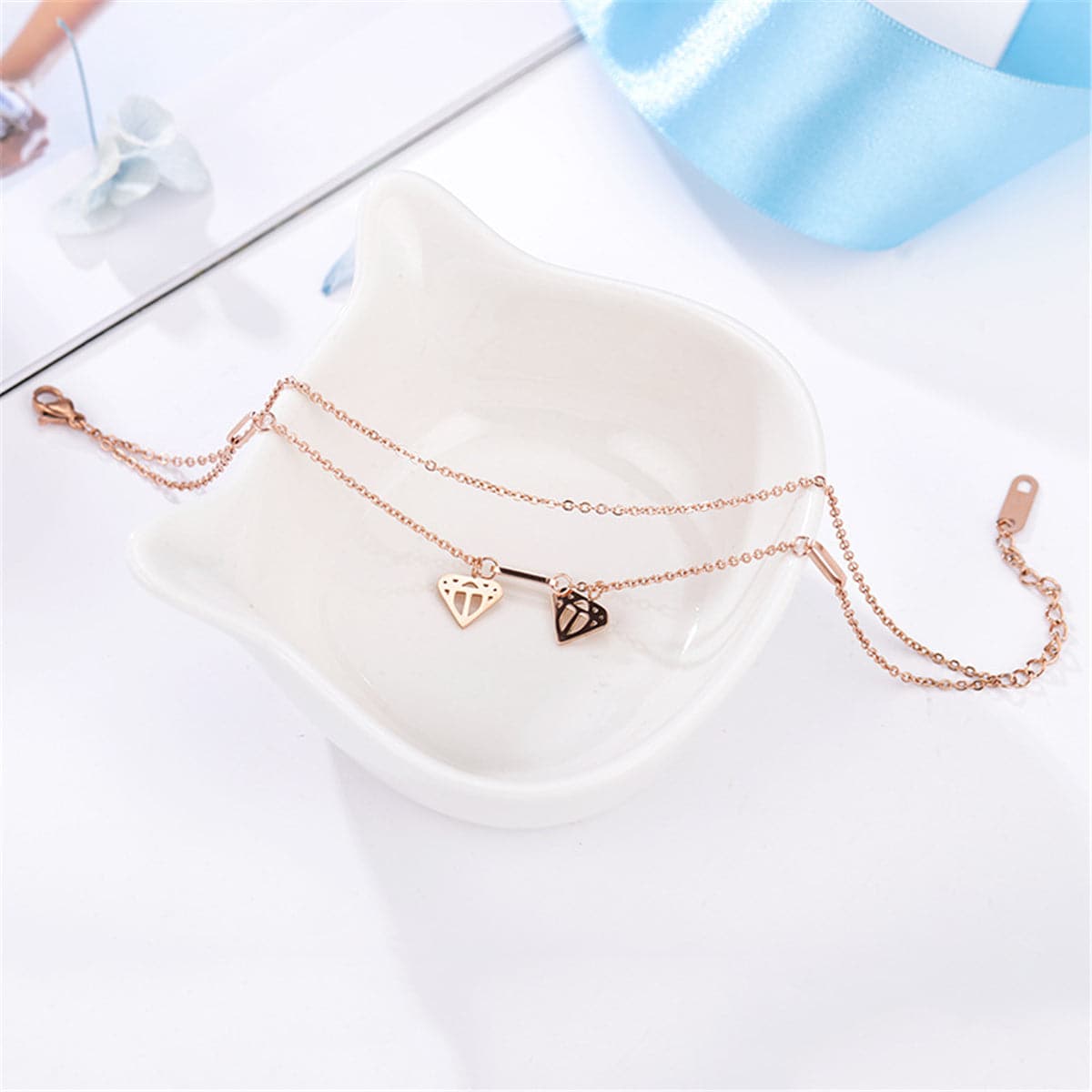 18K Rose Gold-Plated Heart Layer Anklet, rose gold anklet bracelet, everyday style, styled look