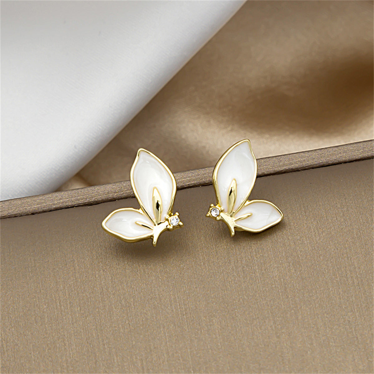 Cubic Zirconia & Enamel 18K Gold-Plated Butterfly Stud Earrings