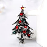 Cubic Zirconia & Silvertone Christmas Tree Brooch