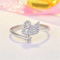 Cubic Zirconia & Silver-Plated Swan Bypass Ring