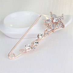 Cubic Zirconia & 18K Gold-Plated Flower Pin Brooch