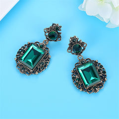 Green Cubic Zirconia & Crystal Floral Drop Earrings