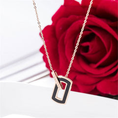 Black & 18K Rose Gold-Plated Openwork Rectangle Pendant Necklace
