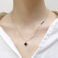 Black Acrylic & 18k Rose Gold-Plated Clover Pendant Necklace