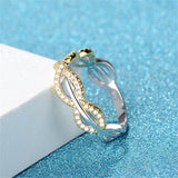 Cubic Zirconia & Two-Tone Crossing Line Band Ring