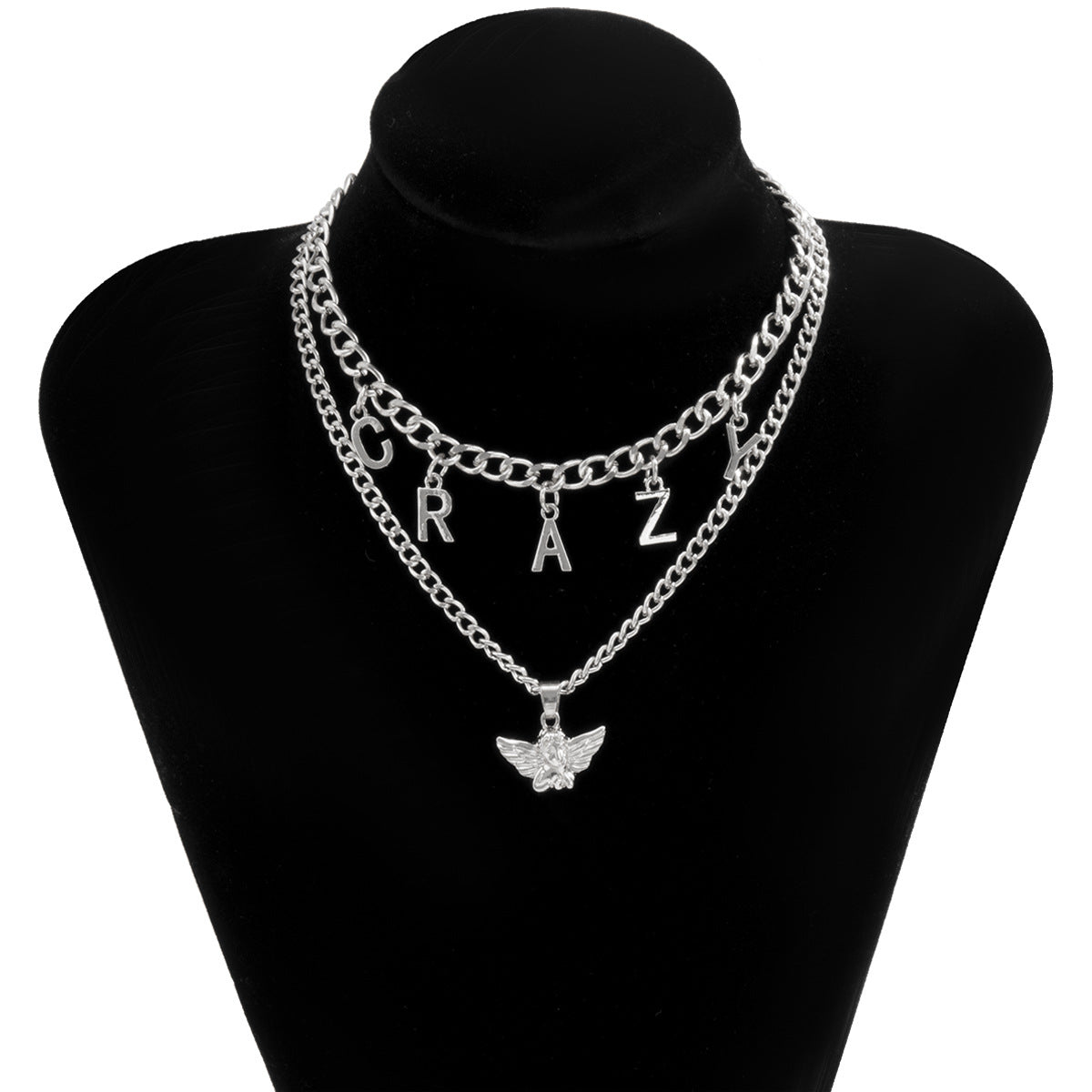 Silver-Plated 'Crazy' Angel Pendant Necklace Set