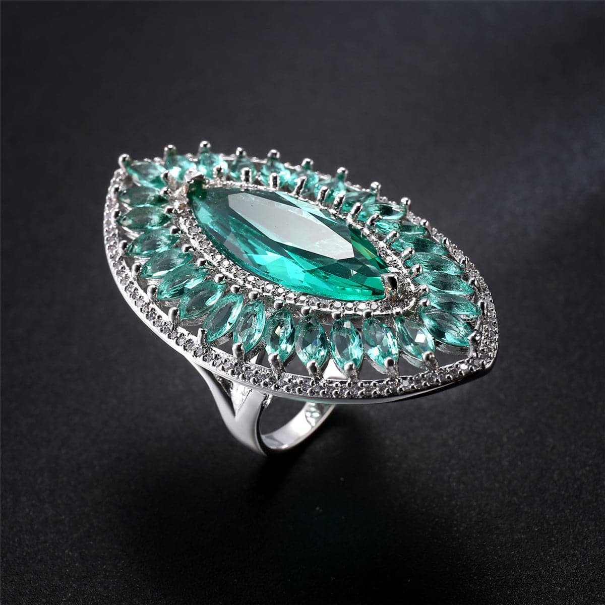 Green Crystal & Cubic Zirconia Pear Statement Ring