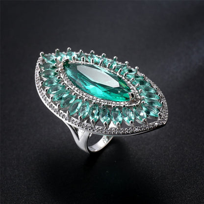 Green Crystal and Cubic Zirconia Pear Statement Ring, statement rings for women, botanical inspired, styled look