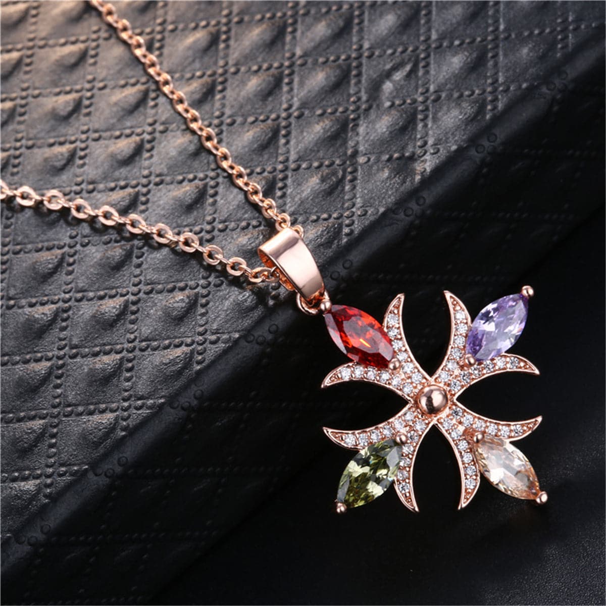 Multicolor Crystal & Cubic Zirconia Botany Cross Pendant Necklace