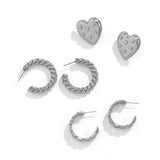 Silver-Plated Heart Stud Earrings Set