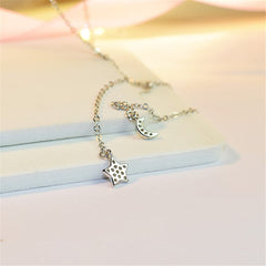 Cubic Zirconia & Silver-Plated Star & Moon Pendant Necklace
