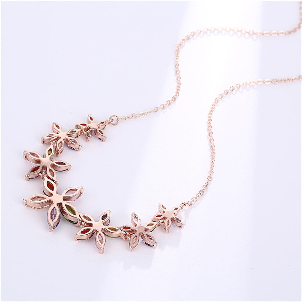 Rainbow Crystal & 18K Rose Gold-Plated Flower Bib Necklace