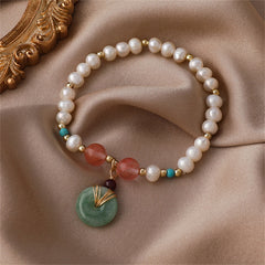 Jade & Pearl 18K Gold-Plated Bead Charm Stretch Bracelet