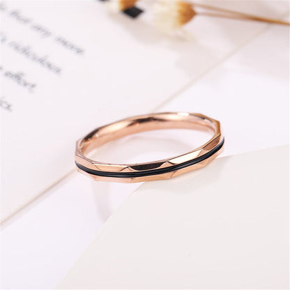 18K Rose Gold-Plated Enamel-Stripe Band Ring, rose gold statement rings for women, everyday style, styled look