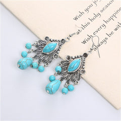 Turquoise & Silver-Plated Marquise Drop Earrings
