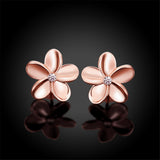 Cubic Zirconia & Rose Goldtone Floral Stud Earrings - streetregion