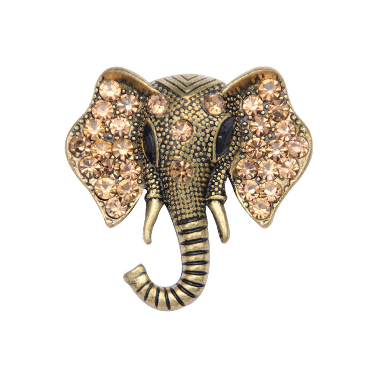 Champagne Cubic Zirconia and 18K Gold-Plated Pavé Elephant Brooch, gold brooch pin, botanical inspired, front view