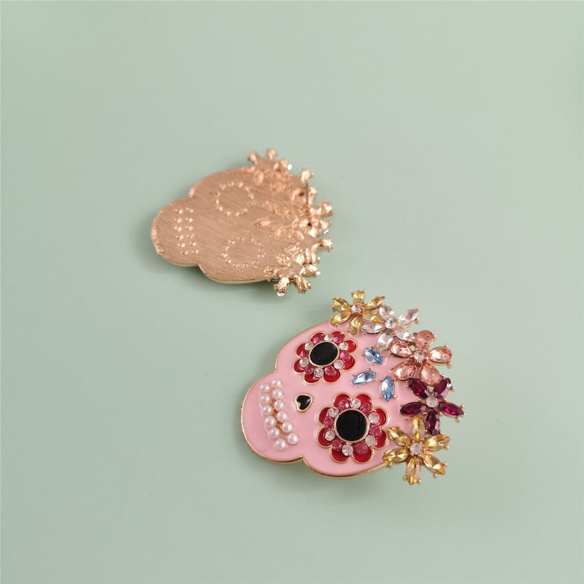 Pearl & Cubic Zirconia Sugar Skull Stud Earrings