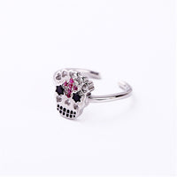 Cubic Zirconia & Silvertone Sugar Skull Open Ring
