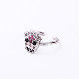 Cubic Zirconia & Silvertone Sugar Skull Open Ring
