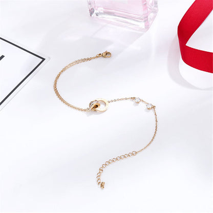 18K Rose Gold-Plated and Cubic Zirconia Crossing Ring Charm Anklet, rose gold anklet bracelet, lifestyle look
