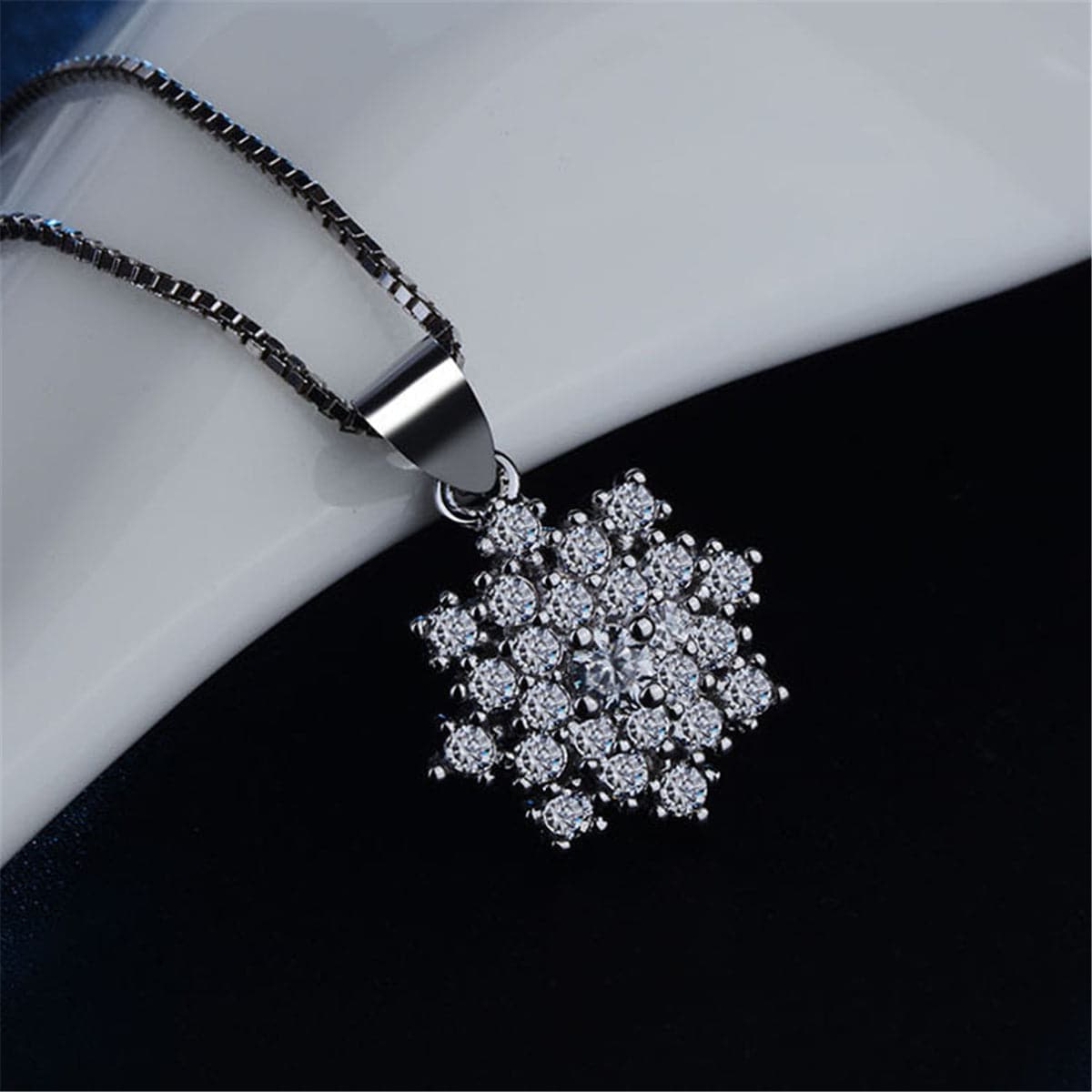 cubic zirconia & Silver-Plated Snowflake Pendant Necklace - streetregion