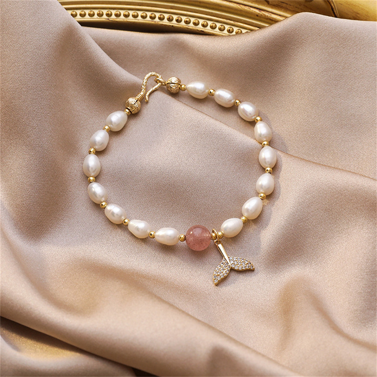 Cubic Zirconia & Pearl 18K Gold-Plated Mermaid Tail Bracelet