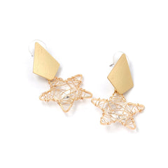 Crystal & 18K Gold-Plated Geometric Star Drop Earrings