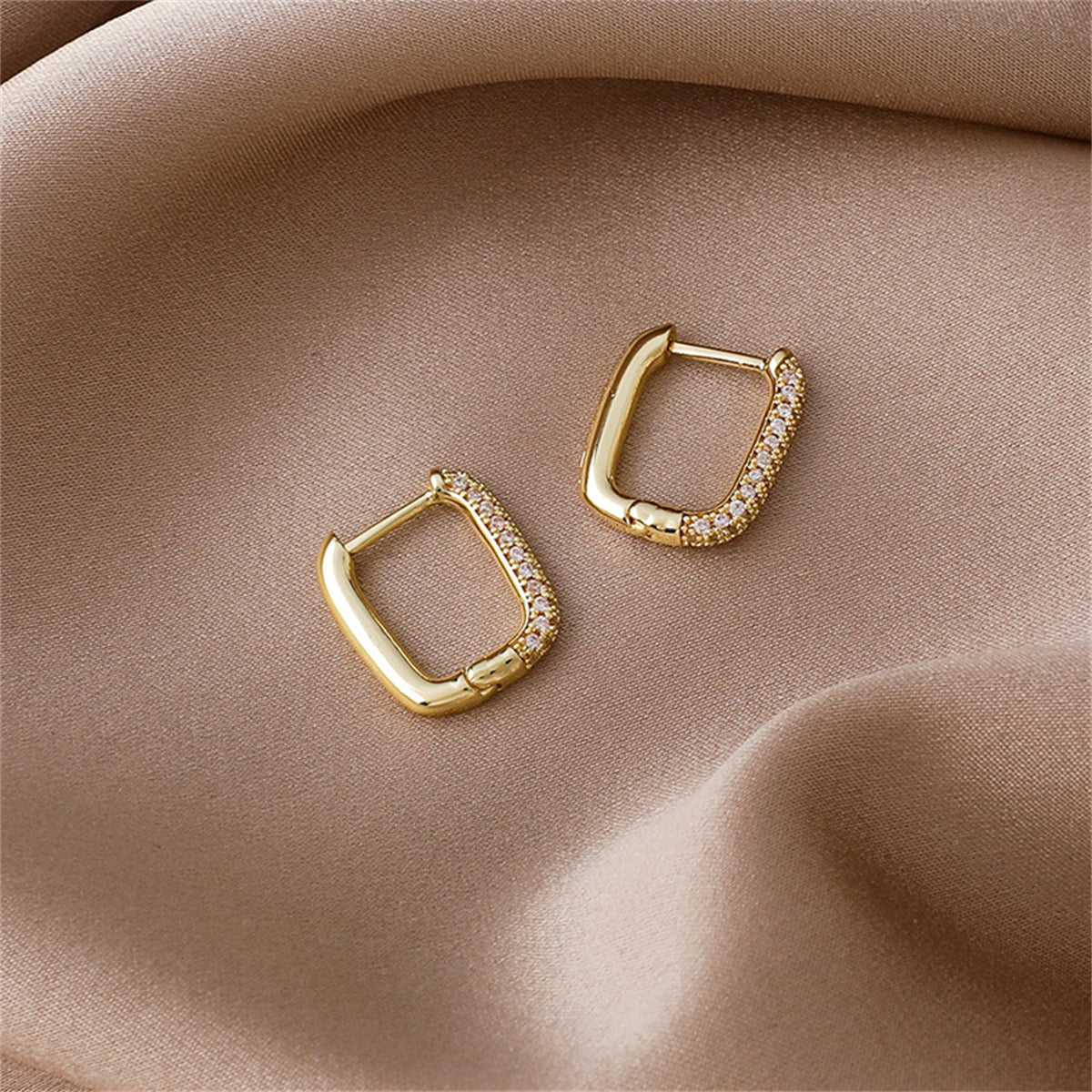 Cubic Zirconia & 18K Gold-Plated Square Huggie Earrings