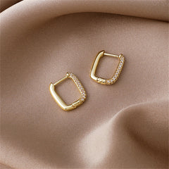 Cubic Zirconia & 18K Gold-Plated Square Huggie Earrings