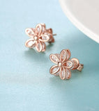 Cubic Zirconia & 18k Rose Gold-Plated Flower Stud Earrings