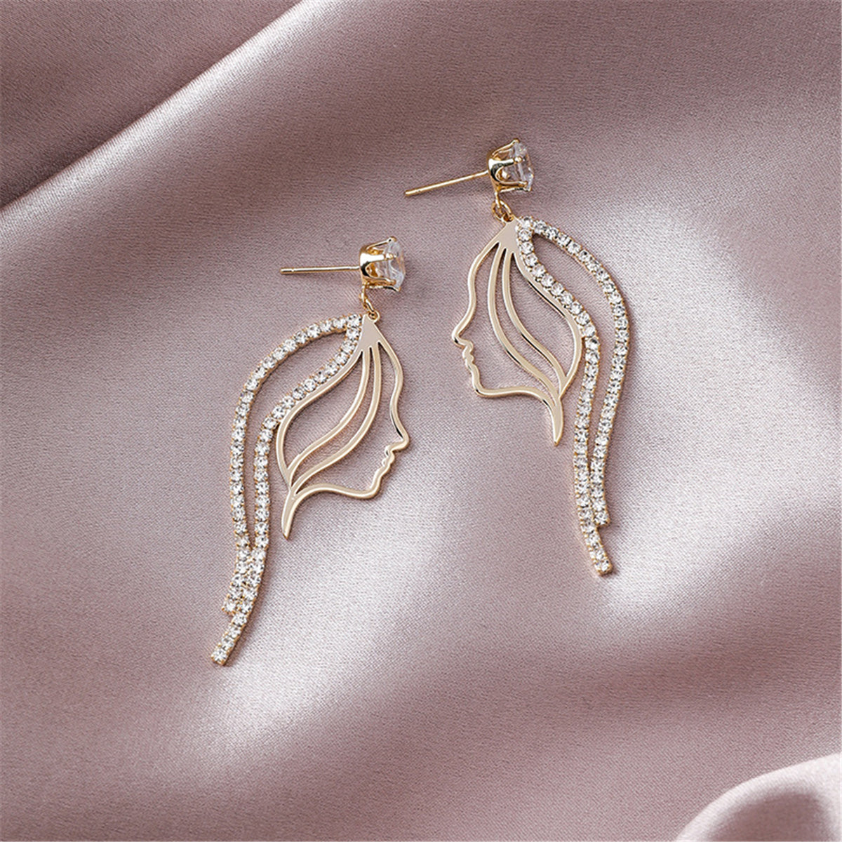 Cubic Zirconia and 18K Gold-Plated Abstract Figure Drop Earrings, gold drop earrings for women, side view