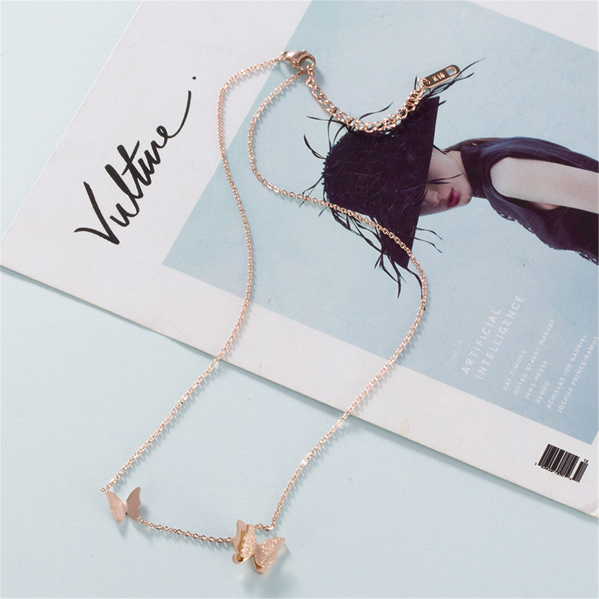 18K Rose Gold-Plated 3-D Butterfly Pendant Necklace, rose gold pendant necklace for women, detail close-up
