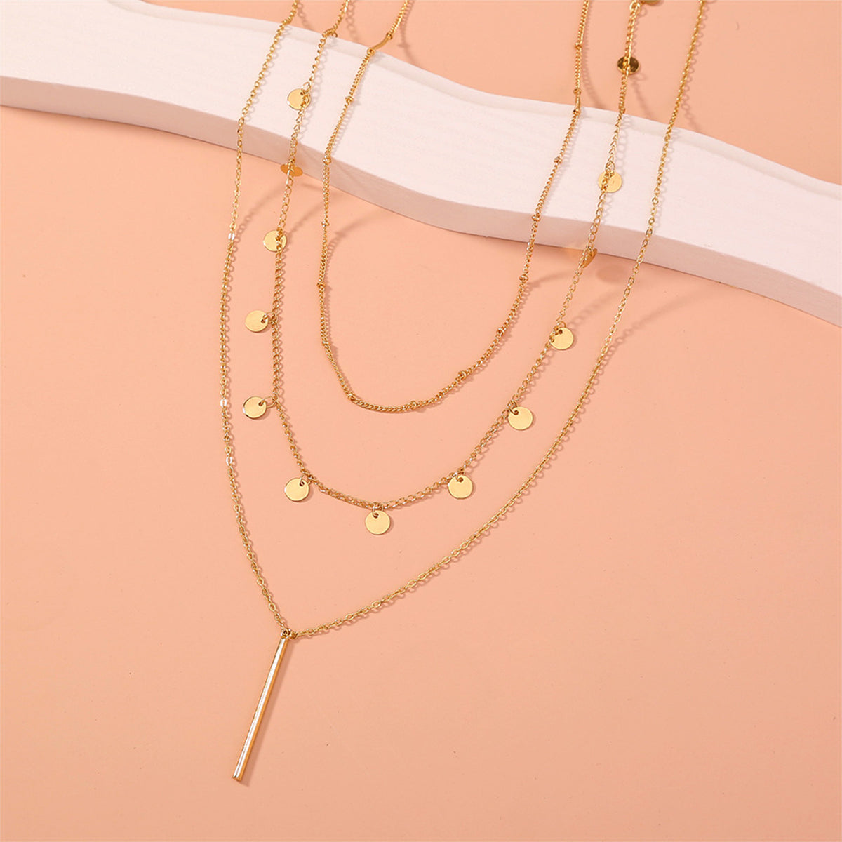 18K Gold-Plated Sequin & Bar Pendant Necklace Set