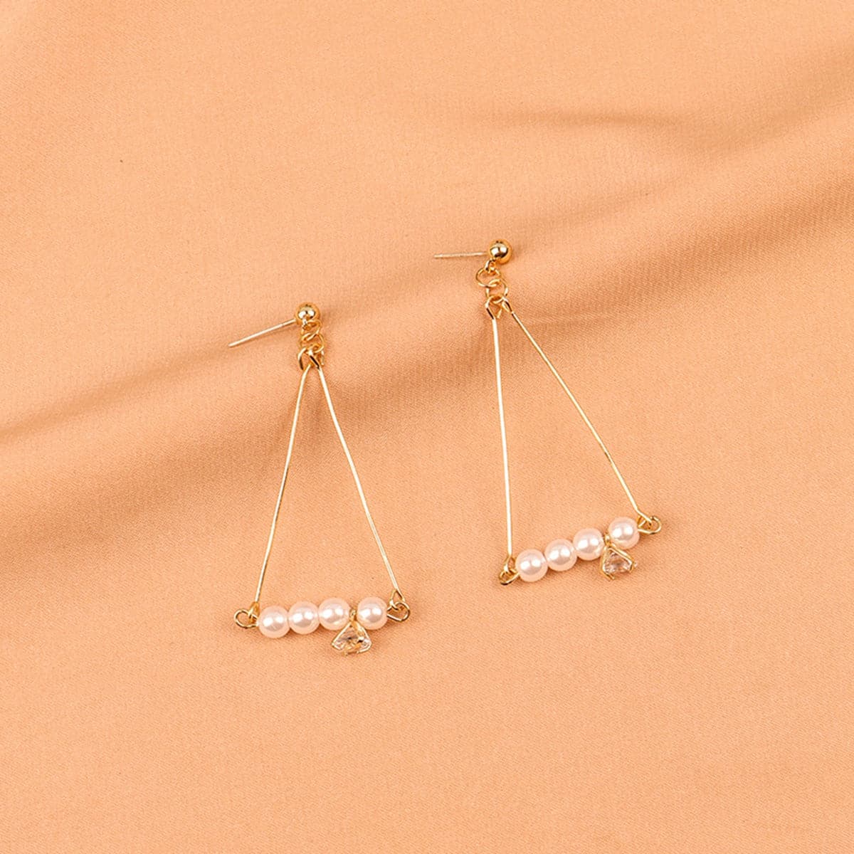 Pearl and 18K Gold-Plated Charm Open Triangle Drop Earrings, gold drop earrings for women, everyday style, front view