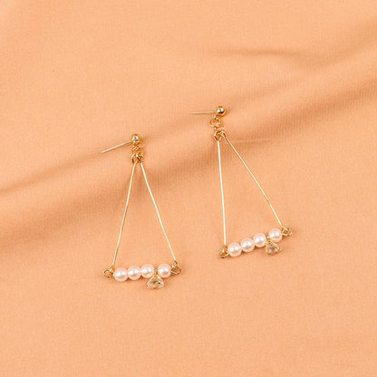 Pearl and 18K Gold-Plated Charm Open Triangle Drop Earrings, gold drop earrings for women, everyday style, front view
