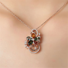 Green Crystal & Cubic Zirconia Flower Pendant Necklace