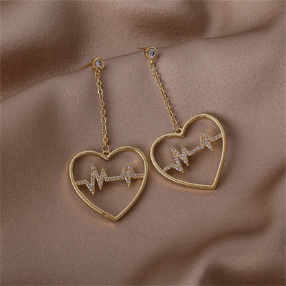 Cubic Zirconia and 18K Gold-Plated Heartbeat Drop Earrings, gold drop earrings for women, styled look