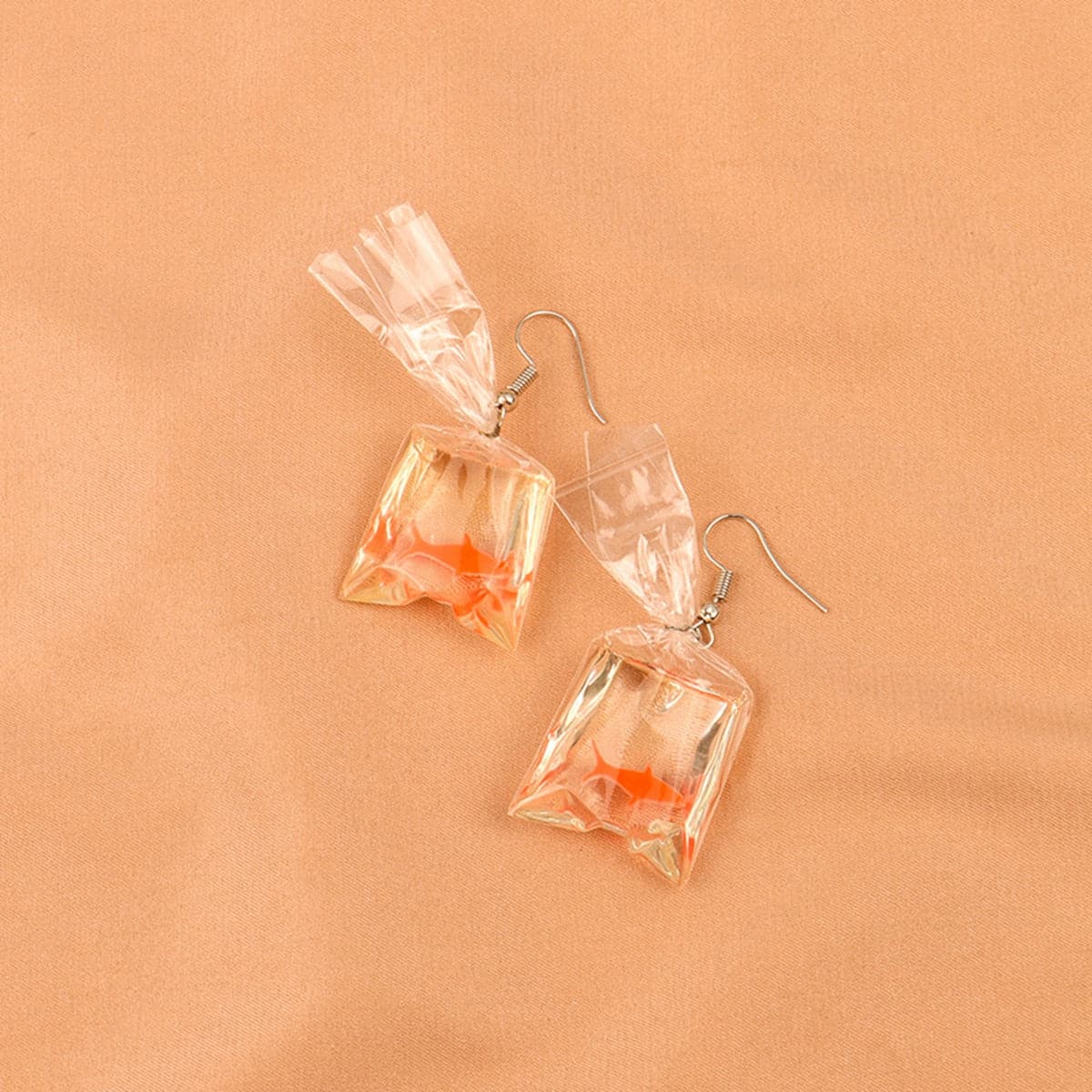 Orange & Silver-Plated Carp Shape Drop Earrings