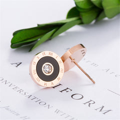 Cubic Zirconia & 18K Rose Gold-Plated Roman Numeral Disc Stud Earrings