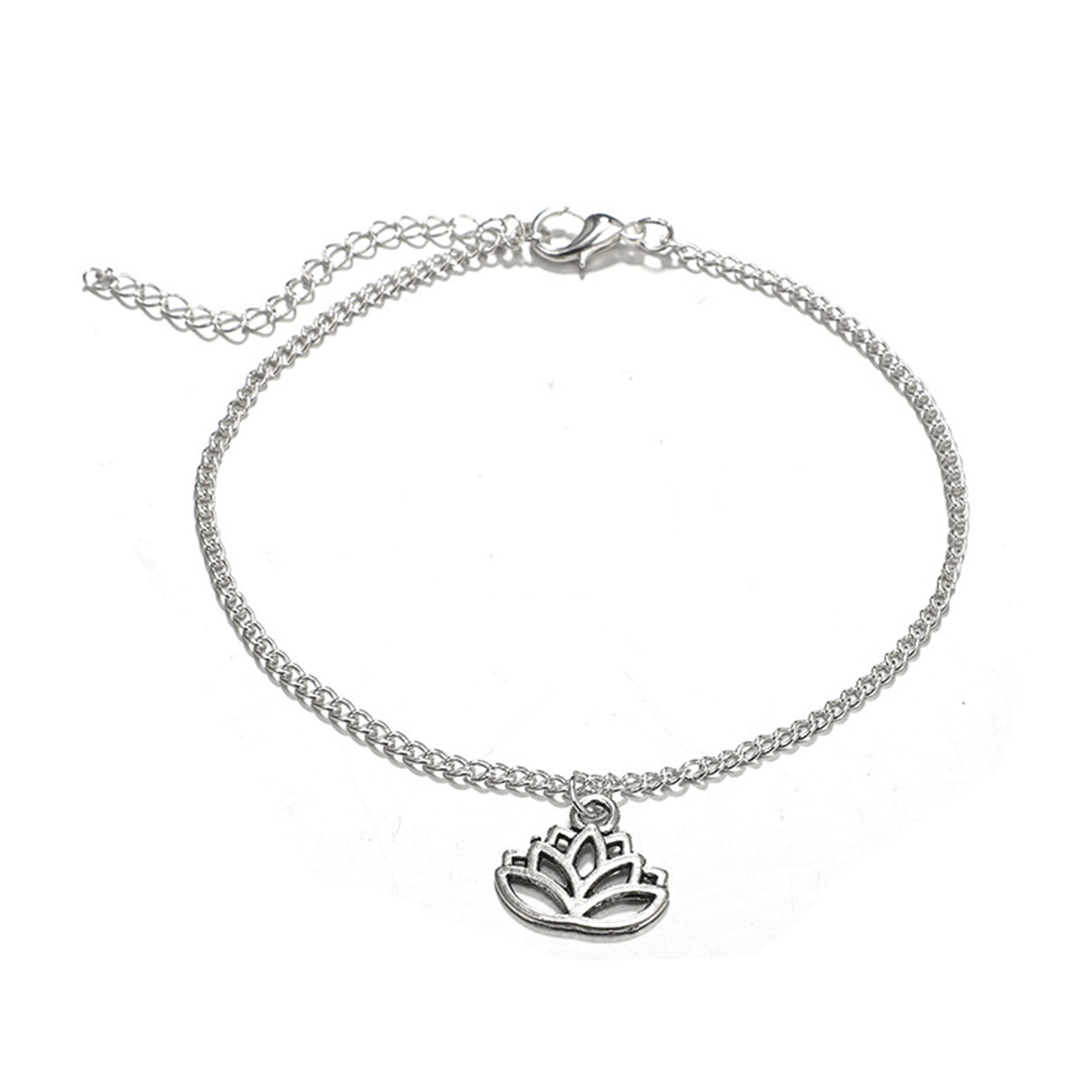 Howlite & Acrylic Adjustable Anklet & Silver-Plated Lotus Charm Anklet