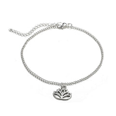 Howlite & Acrylic Adjustable Anklet & Silver-Plated Lotus Charm Anklet