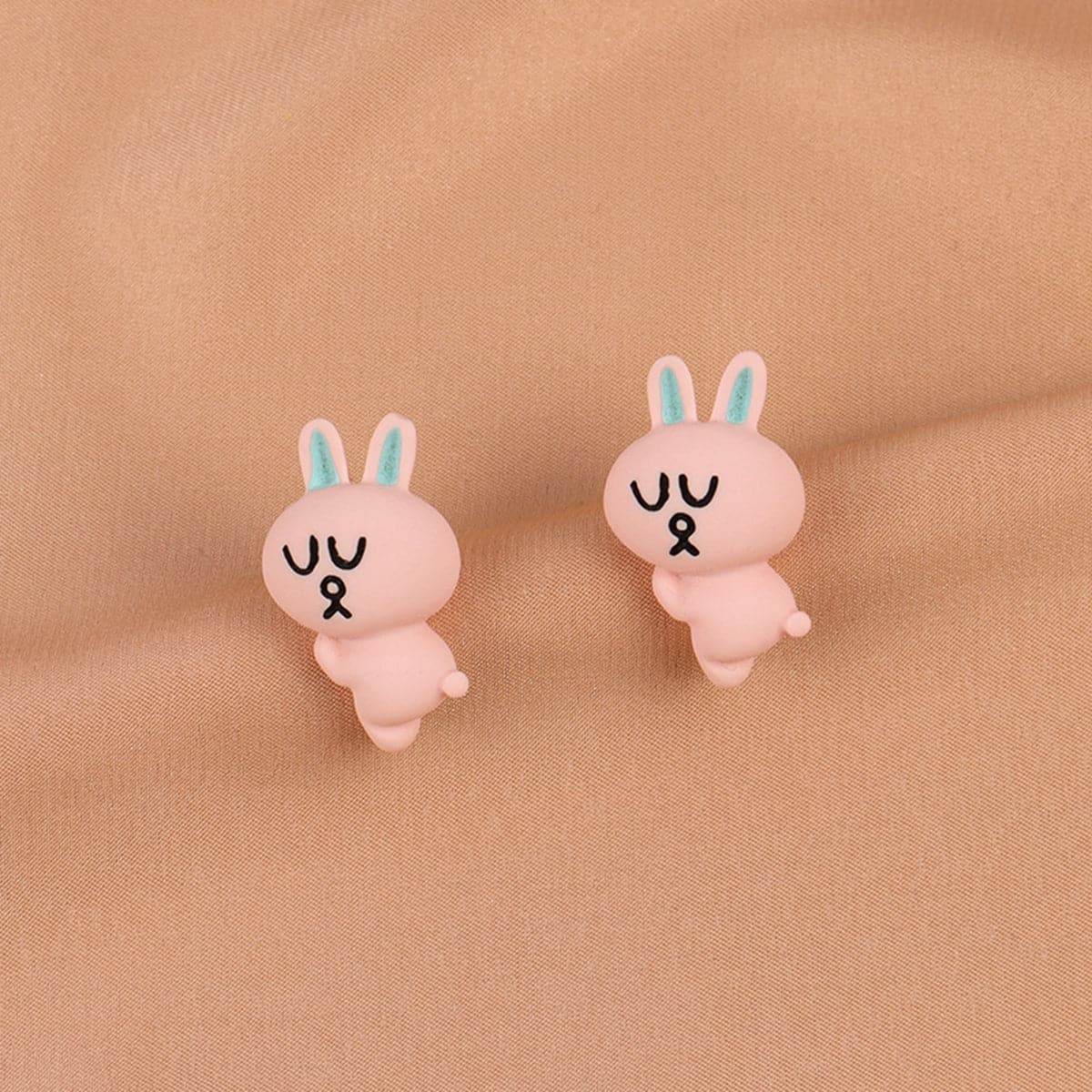 Pink & Silver-Plated Cartoon Rabbit Stud Earrings