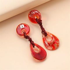 Red Geometric Teardrop Earrings
