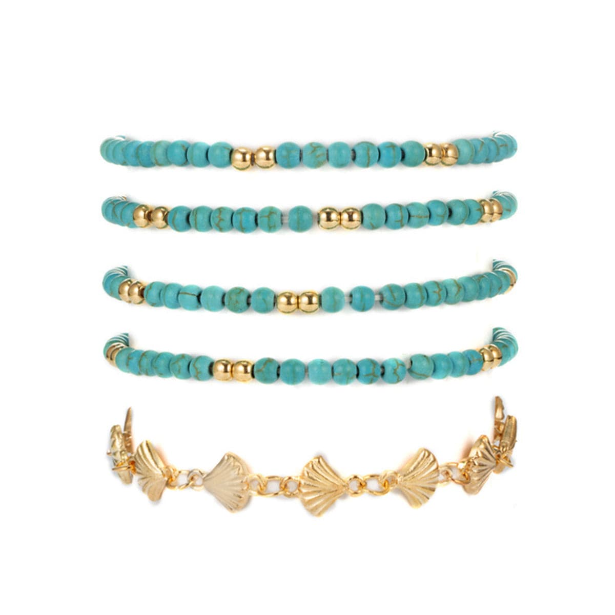 Turquoise & 18K Gold-Plated Beaded Anklet Set