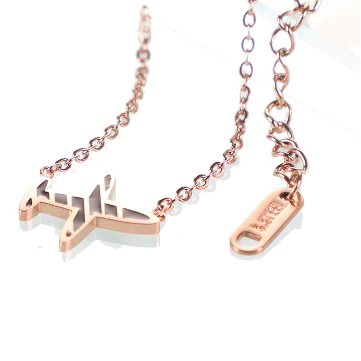 Gray Enamel & 18K Rose Gold-Plated Airplane Pendant Necklace