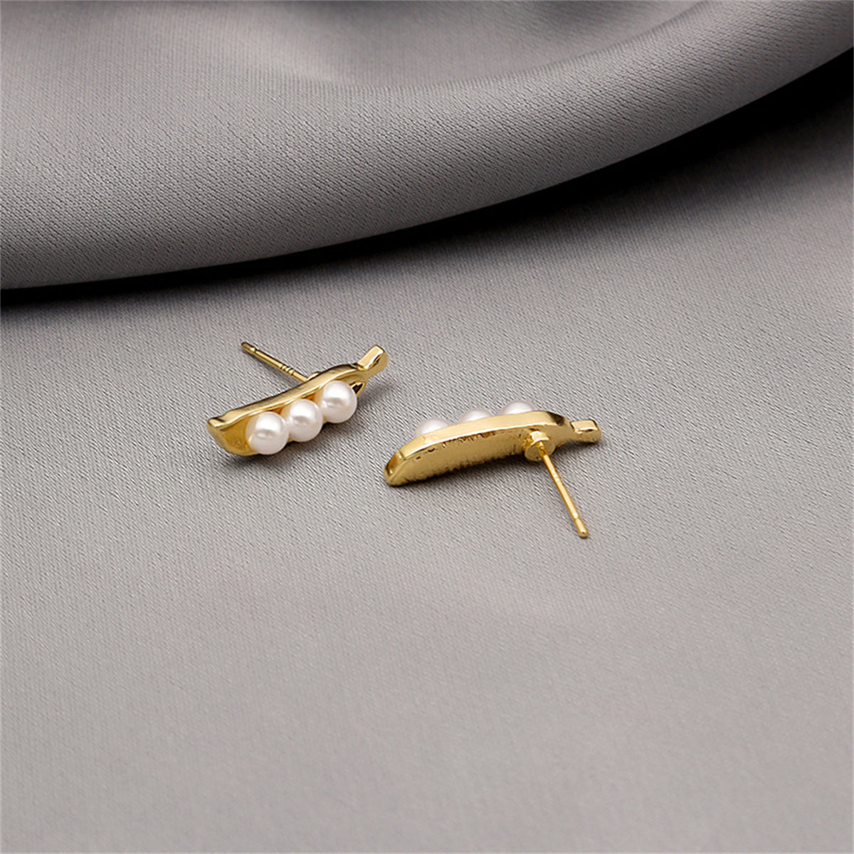 Pearl and 18K Gold-Plated Pea Pod Stud Earrings, gold stud earrings for women, everyday style, lifestyle look