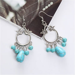 Turquoise & Silver-Plated Bird Teardrop Earrings