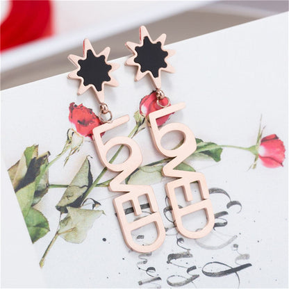 Black and 18K Rose Gold-Plated 'Loved' Drop Earrings, rose gold drop earrings for women, everyday style, styled look