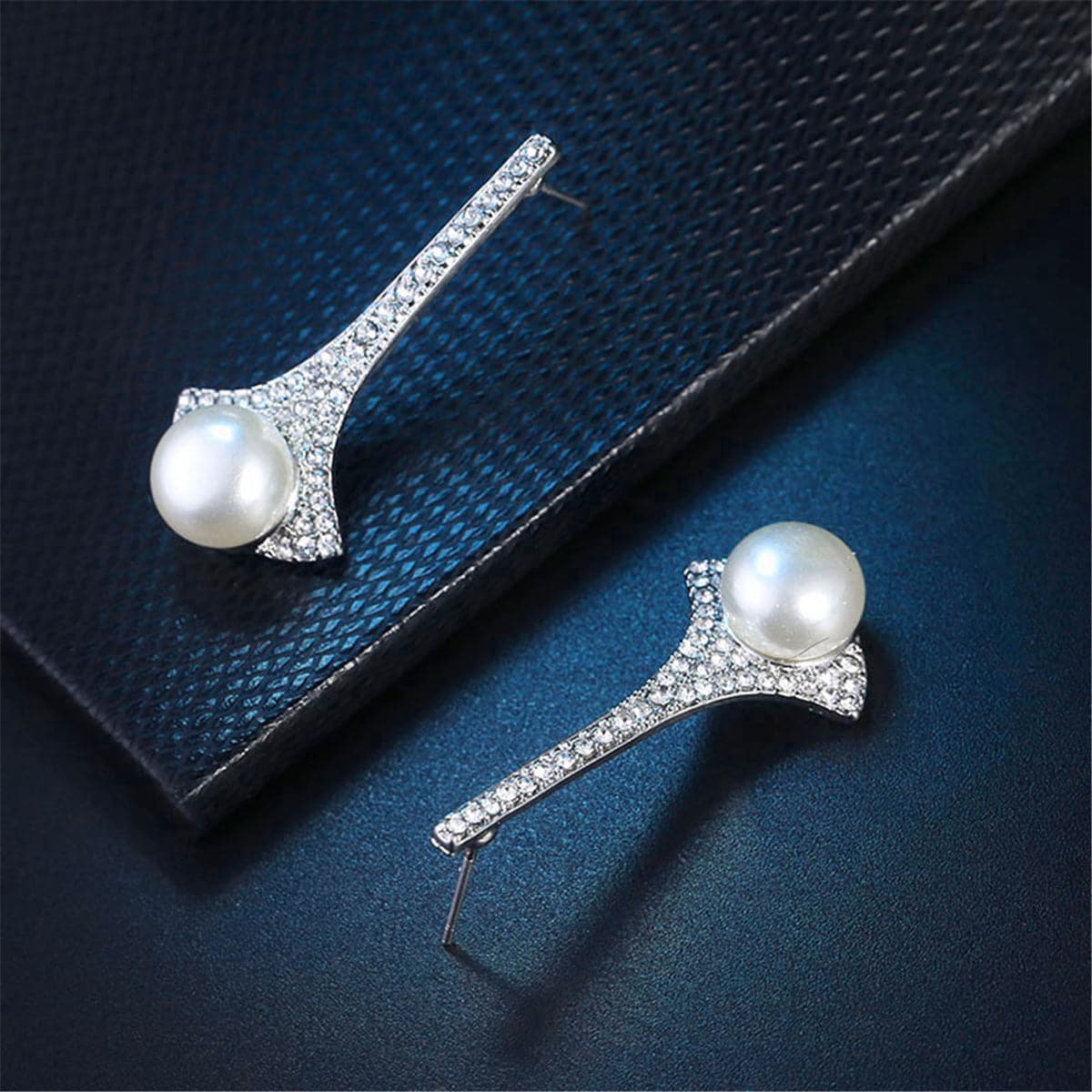 Cubic Zirconia & Pearl Silver-Plated Fan Drop Earrings